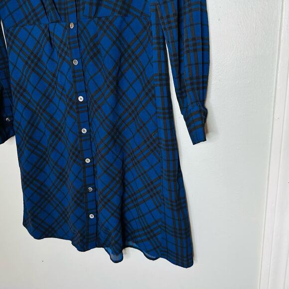 THAKOON Collective Blue Plaid Print Button Front Long Sleeves Shirt Dress Size 2 - Picture 6 of 12